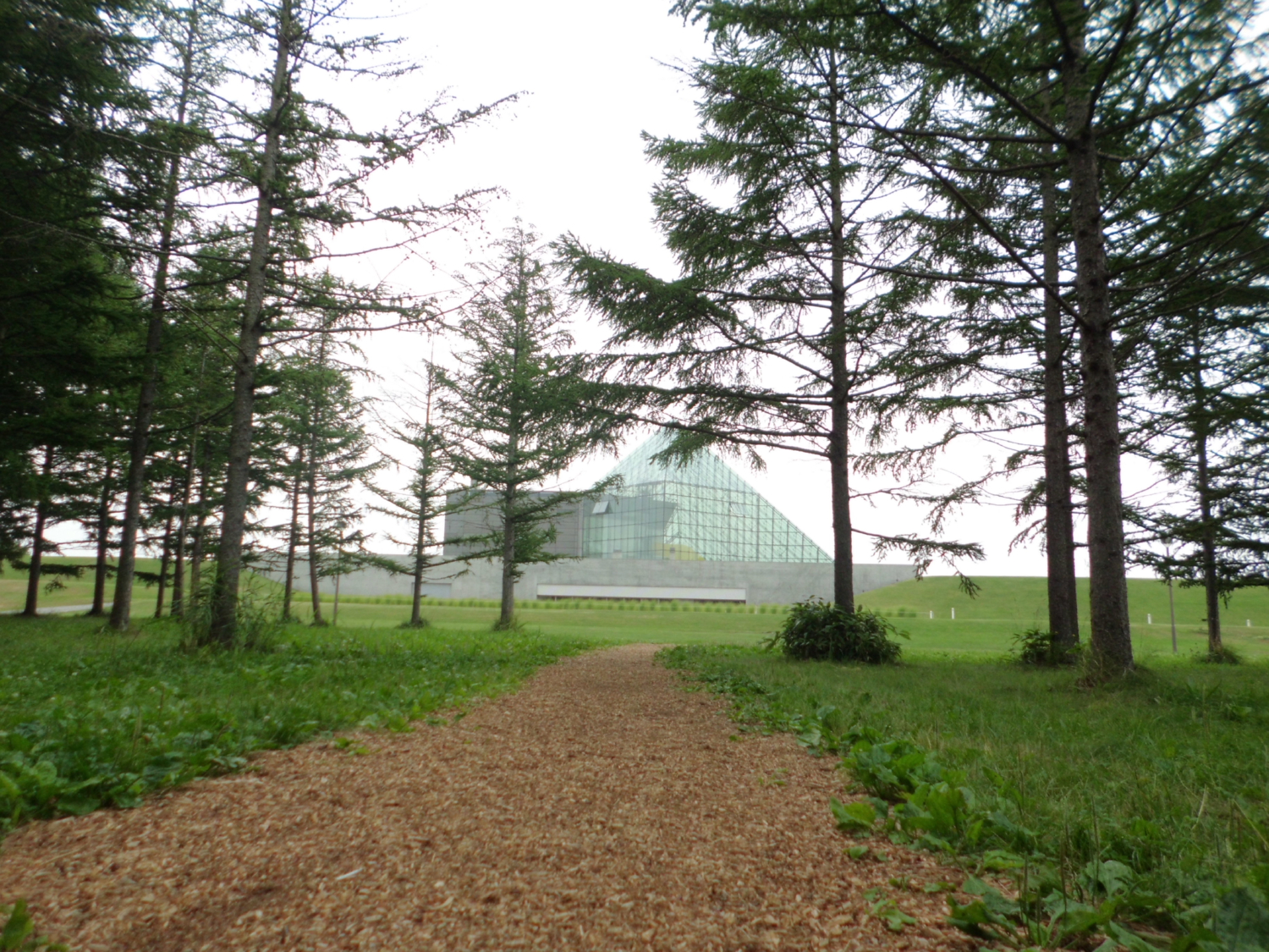 公園の風景（公園の写真：道の先に公園内にある山が見える）